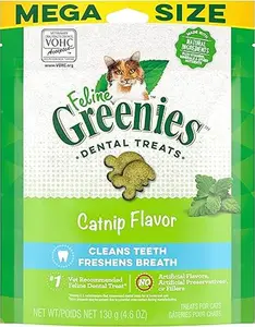 Greenies Feline Adult Natural Dental Care Cat Treats, Catnip Flavor, 4.6 oz. Pouch