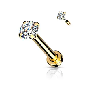 18G Flat Back Labret Studs Surgical Steel Prong Set Top CZ Nose Stud Ring Nostrial Piercing Jewelry 5/16"