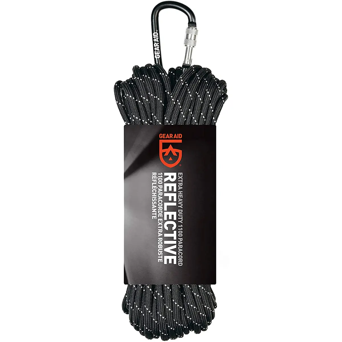 Gear Aid 100 ft. Extra Heavy Duty 1100 Paracord with Carabiner -Black/Reflective