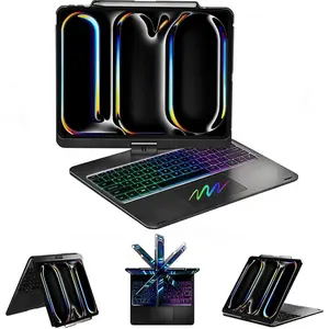 for iPad Pro 13 inch Case with Keyboard (M5/2025,M4/2024)& iPad Air 13 (M4/M3/M2) &iPad Pro 12.9 (6th/5th/4th/3rd Gen),360? Swivel &Rainbow Backlit with Pencil Holder-Black