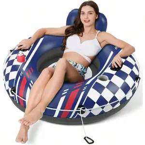 Inflatable River Tube Float Heavy Duty River Float Pool Floats Lake Pium Water Tubes For Floating Recreational River Raft Lounge Floaties With 2 Cup Holders For Adult