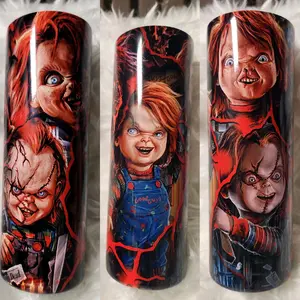 20 oz Chucky Tumbler with A Plastic Straw Bottle Drinkware cup
