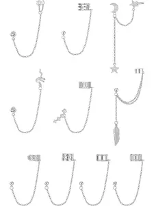 10Pcs Ear Cuff Earrings Chain for Women Snake Feather Ear Cuff Moon Star Ear Climber Helix Cartilage Crawler Earrings Tassel Chain Ear Cuff Earrings for Women Girls