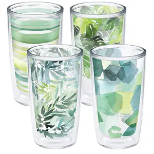 Yao Cheng Green Crystal Made in USA Double Walled Insulated Tumbler Travel Cup Keeps Drinks Cold & Hot, 16oz 4pk