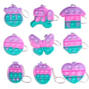Rainbow Mini Pop Fidget Keychain Finger Press Bubble Sensory Toy Stress Relief Fidget Toys for Kids Classroom Prizes Birthday Party Favors Ideas for Boys and Girls