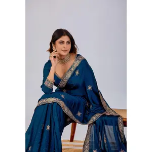 Premium Satin Chiffon Designer Saree with Stitched Blouse (32–48)