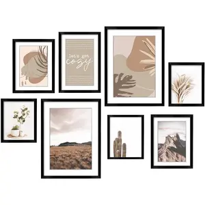 Gallery Wall Frame Set,Black Picture Frames Collage Wall Decor with Neutural Art for Living Room Stariway,8 Pack Assorted Size-11"x14",8"x10",6"x8"