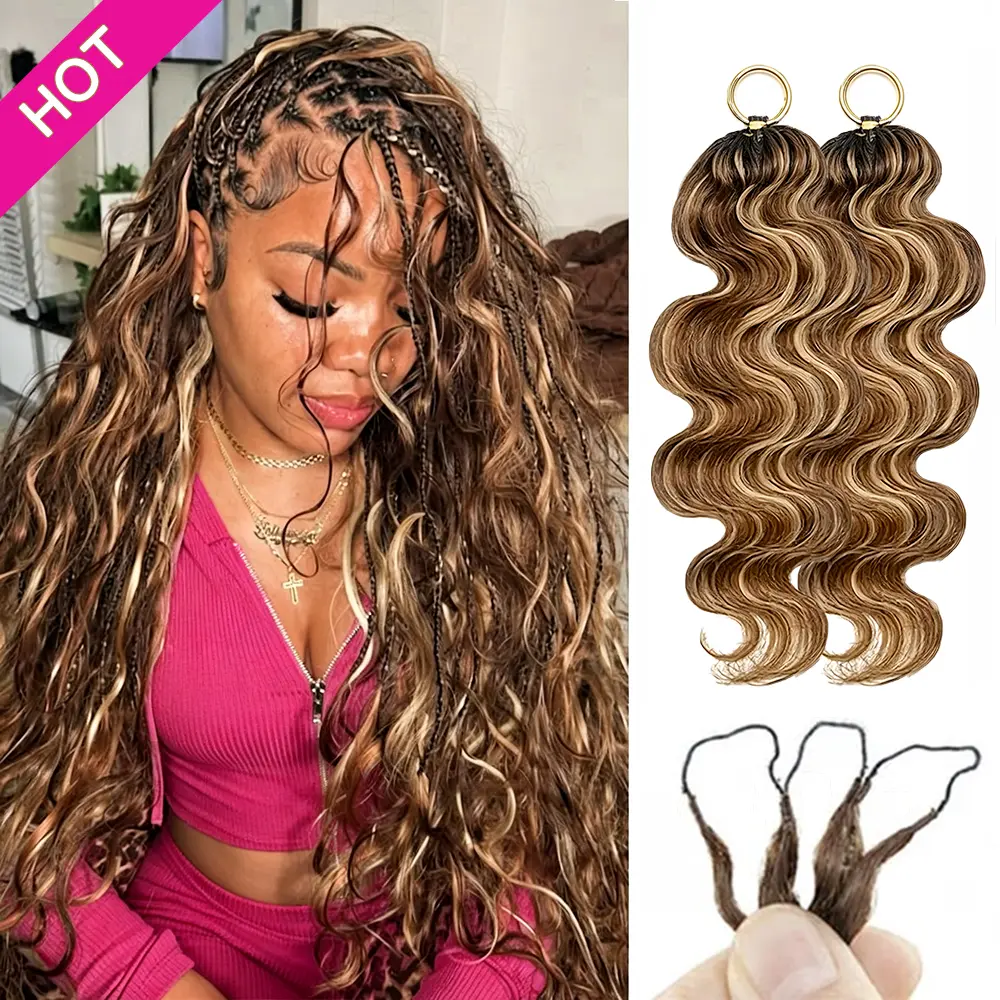 Asakiss Highlight P4/27 Body Wave Feather Crochet Human Hair Extensions Miracle Knots 50g/Pack #4 Chocolate Brown Knotless Pre-Separated Crochet Braid Hair Extensions Human Hair Protective Hairstyles For Women
