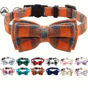 Cute Plaid Pattern Cat Collars With Bow Tie, Adjustable Comfortable Collar For Cats Pets Supplies