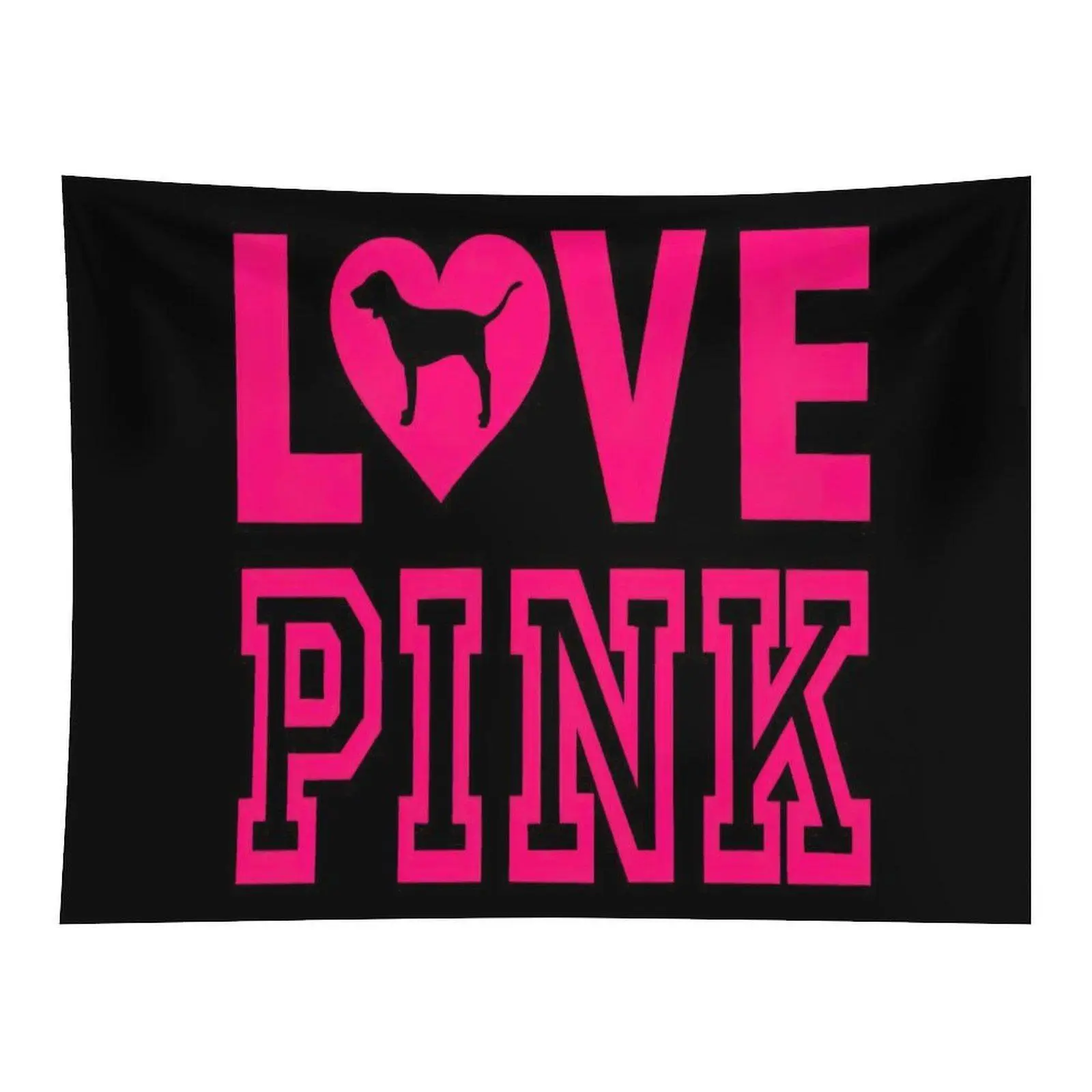 Love Pink Dog Tapestry Black Hot Pink Wall Hanging, Cute Pet Lover Quote Tapestry for Bedroom Dorm Decor