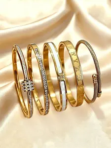 5 Piece Vintage Stainless Steel Bangle Set, Mix Bracelet, High-Quality Waterproof Jewelry, Unisex Daily Wear, Perfect Birthday Gift