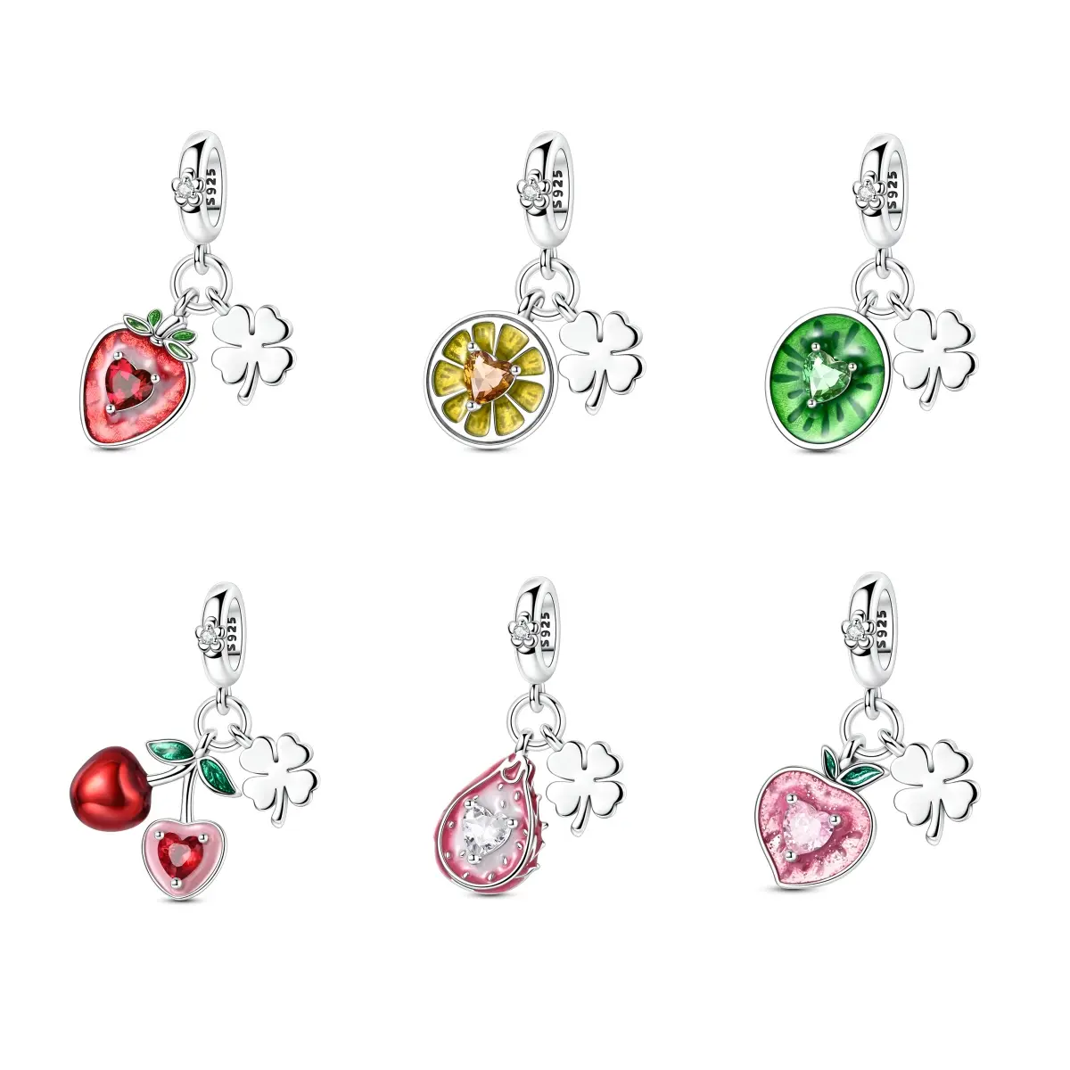 Women's 925 Silver-Plated Enamel Fruit Charm Bead - Hypoallergenic Kiwi, Strawberry & Peach Dangles with Zircon, Exquisite Craftsmanship, Fits European Style Bracelets, Girl, Orange, Casual