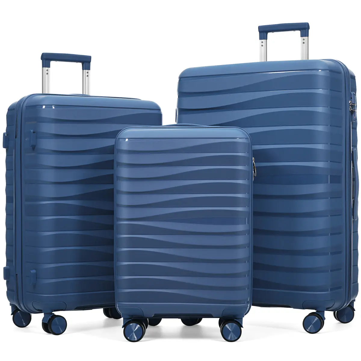 Luggage Sets 3 Piece, Premium PP Travel Luggage Set , 3-Piece TSA Lock Suitcase Ensemble with 20, 24, and 28 Inch Sizes with 360° Spinner Wheels, Blue