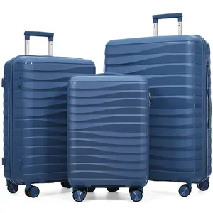 Luggage Sets 3 Piece, Premium PP Travel Luggage Set , 3-Piece TSA Lock Suitcase Ensemble with 20, 24, and 28 Inch Sizes with 360° Spinner Wheels, Blue