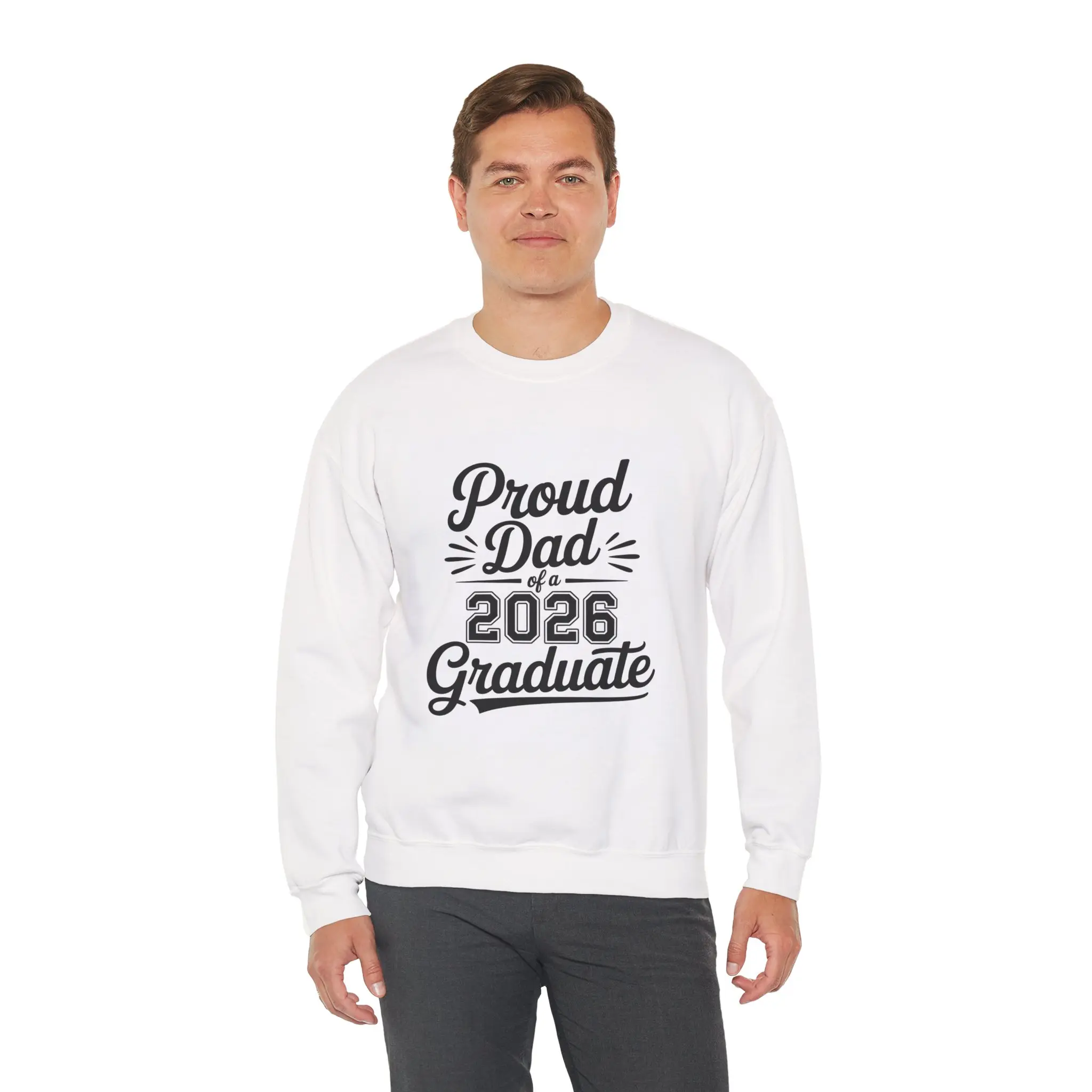 Men's Classic Ribbed Knit Crewneck Sweatshirt - All-Cotton, Cozy, Decorated Proud Dad of 2026 Graduate, Handmade Drape Fabric Layer-Friendly Graduation Apparel Top, All-Cotton Men's Sweatshirts, Classic Men's Sweatshirts