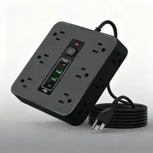 Power board with overload protection, 16-in-1, including 12 AC sockets, 2 tye-c interfaces, 2 USB interfaces, 6.2ft home office kitchen extension cable, active switch full protection, flexible installation, convenient to carry.