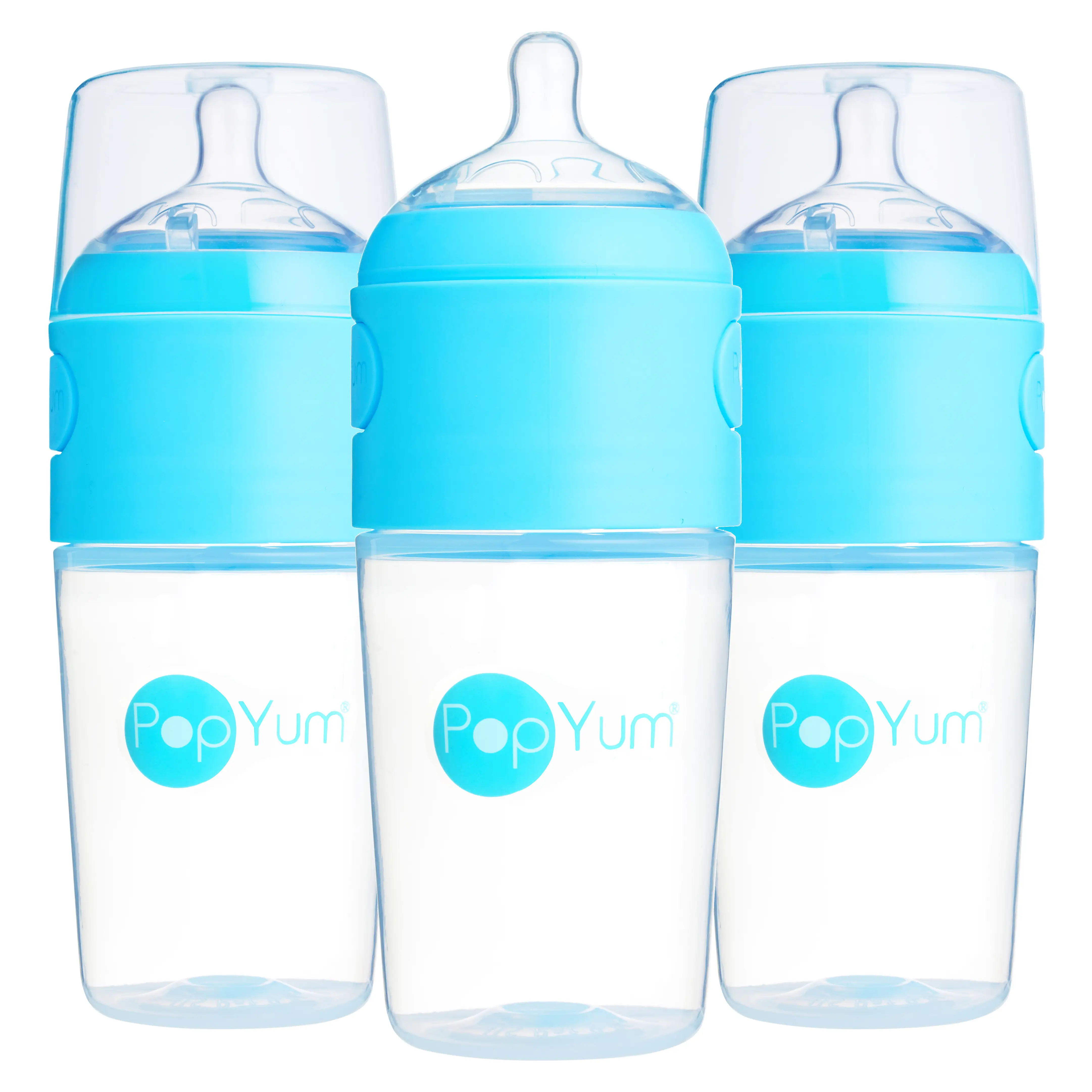 PopYum 9 oz Blue Anti-Colic Formula Making Baby Bottle, 3-Pack with #2 Medium Flow Nipples