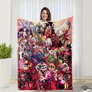 A soft and durable flannel blanket with a fun anime devil hotel-themed print, suitable for sofas, beds, offices, or travel 80*60.