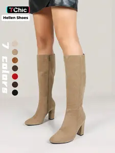 Women's Fashionable Solid Color Pointed Toe Boots, 2024 New Style Elegant Zipper Design Boots for Daily Wear, Female All-match Trend Shoes for Fall & Winter, High Boots