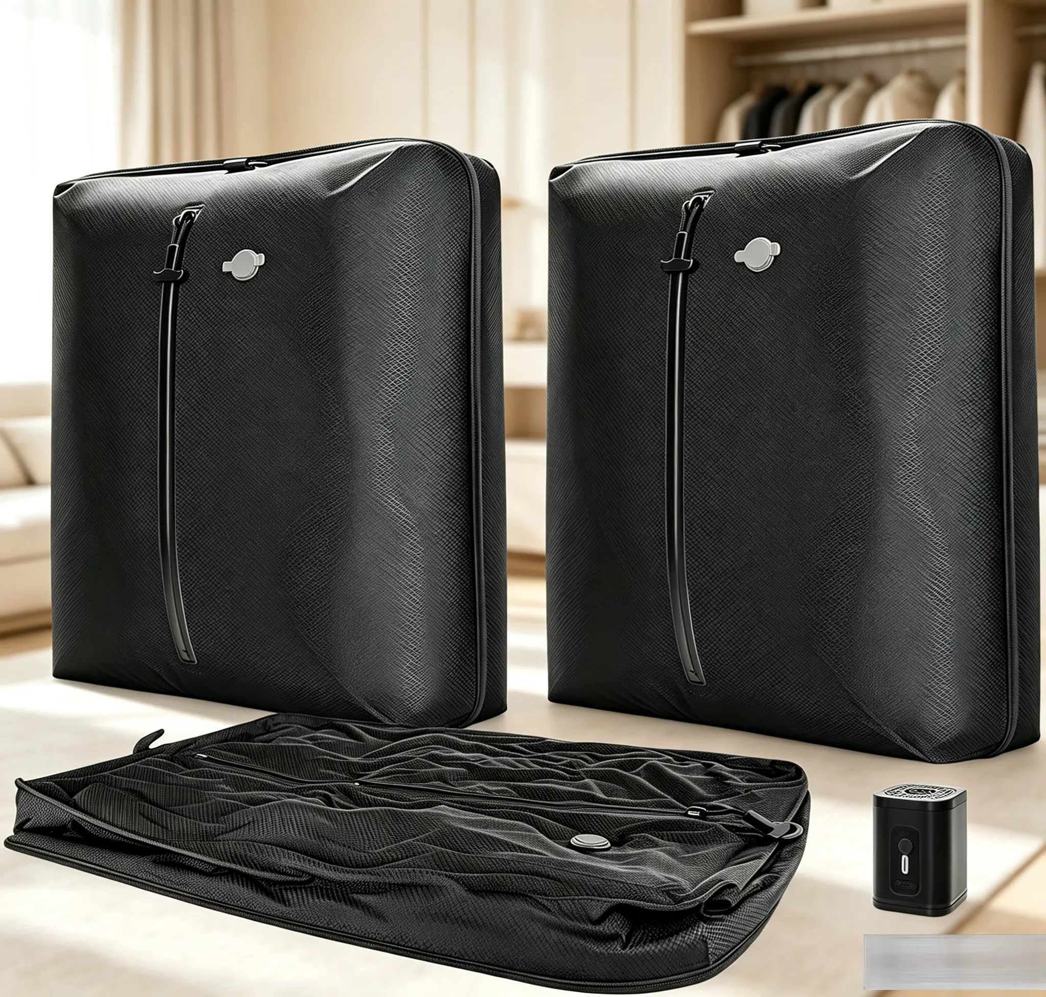 Cordless Vacuum Compression Sealed Storage Bag Set with Wireless Pump, IP67 Waterproof 33L Polyester Space Saver Bags for Clothes, Blankets, Seasonal Closet Organization, Travel