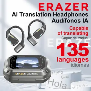 ERAZER Open Ear Translation Earbuds, Support 135 Languages Translator with APP, Real Time Translator Earbuds, OWS LCD Touchscreen Translator Bluetooth Headphones Long Battery Life Ear Buds Compatible with iPhone, Android, Black