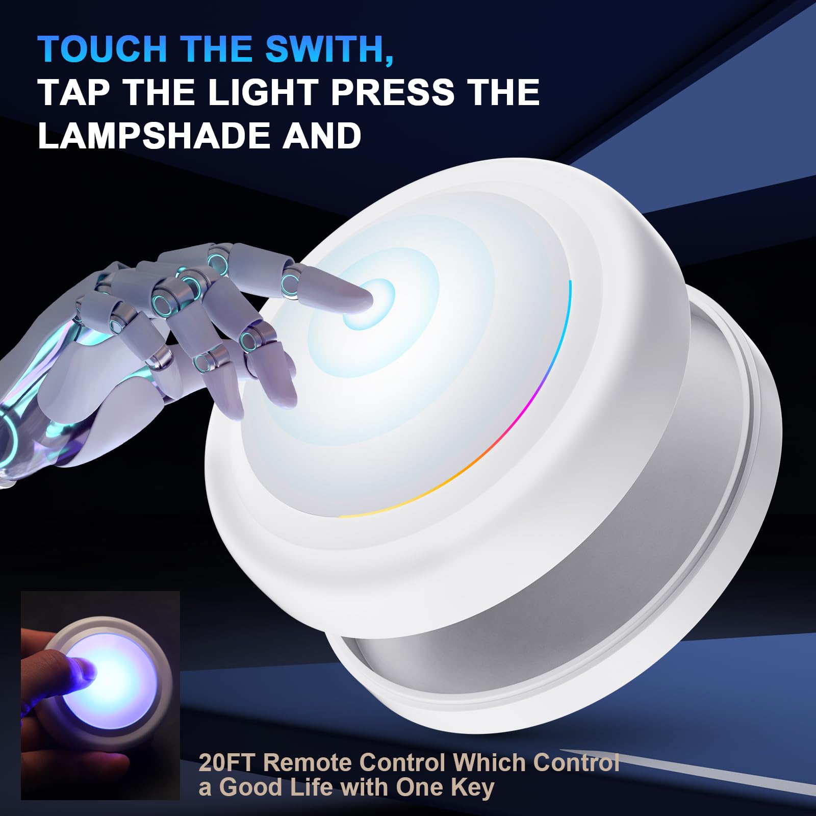 LED Strip Light Remote Control, 1800mAh Rechargeable Cabinet Lighting, 3 Color Temperatures and 7 RGB Colors, Long-last Dimmable Adhesive Lights Suitable for Cabinets, Kitchen, Shelves, Parties