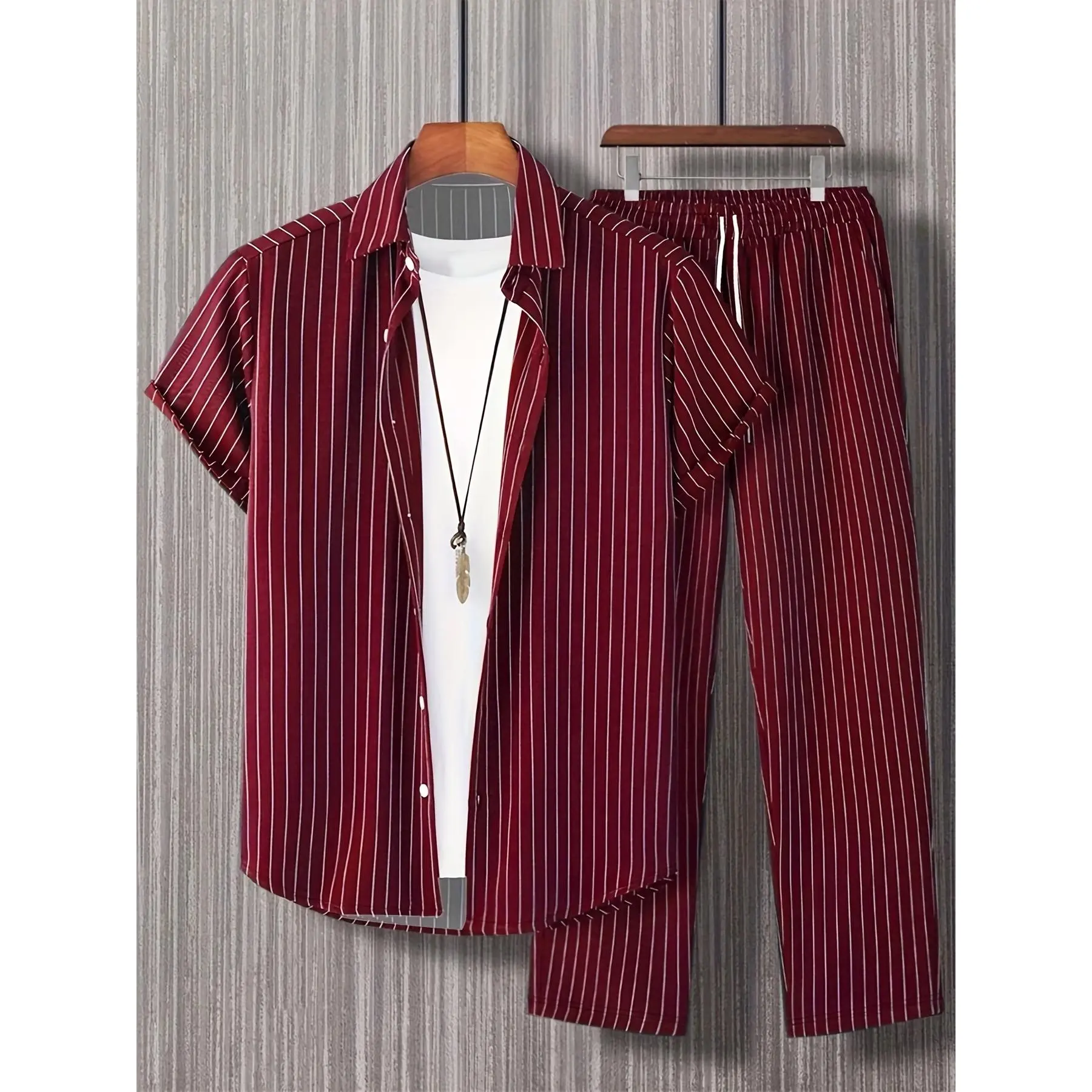 Men's 2-Piece Woven Polyester Tracksuit Set, Lapel Collar, Non-Stretch, Geometric Random Print, Regular Fit, Machine Washable, Casual Sports Workout Wear, S, Lash Sets
