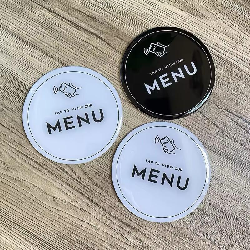NFC Tap to View Digital Menu for Restaurants Barber Shop Epoxy NFC Menu Table Adhesive Sticker Sign Compatible with iPhone & Androids Fast Read Write Function Amiibo Compatible Ntag215
