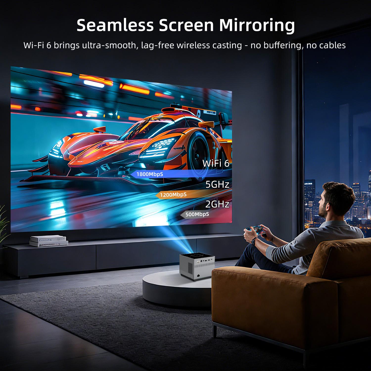 X3 Portable Projector, supports Android 8K decoding, Bluetooth 5.0, Wi‑Fi, 1080p Full HD, short‑throw LCD projector, suitable for home theater, gaming, and movies — compatible with smartphones/tablets/laptops; mini portable projector, portable projector