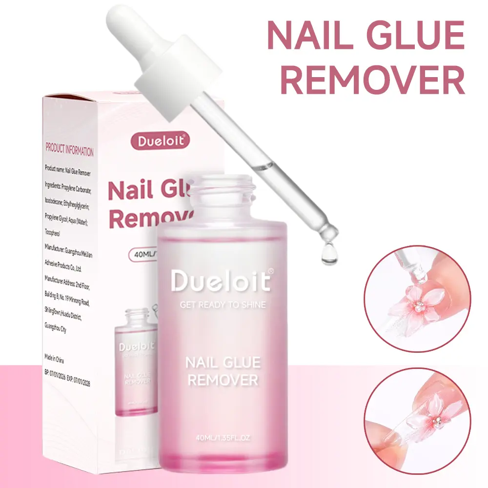 Dueloit 40ml Nail Glue Remover, Professional Nail Adhesive Remover in Glass Bottle, Fast & Easy Removal for Press-On Nails, Gentle Formula for Nail Tips