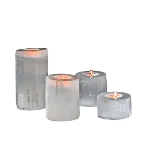 Selenite Crystal Tea Light Candle Holder - Natural Moroccan Selenite - Crystals and Healing Stones - Yemma Goods