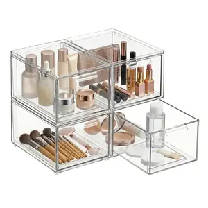 4 Pack Clear Stackable Acrylic Storage Boxes – Drawers for Bathroom Vanity, Office, Craft Room – Dustproof & Easy Clean