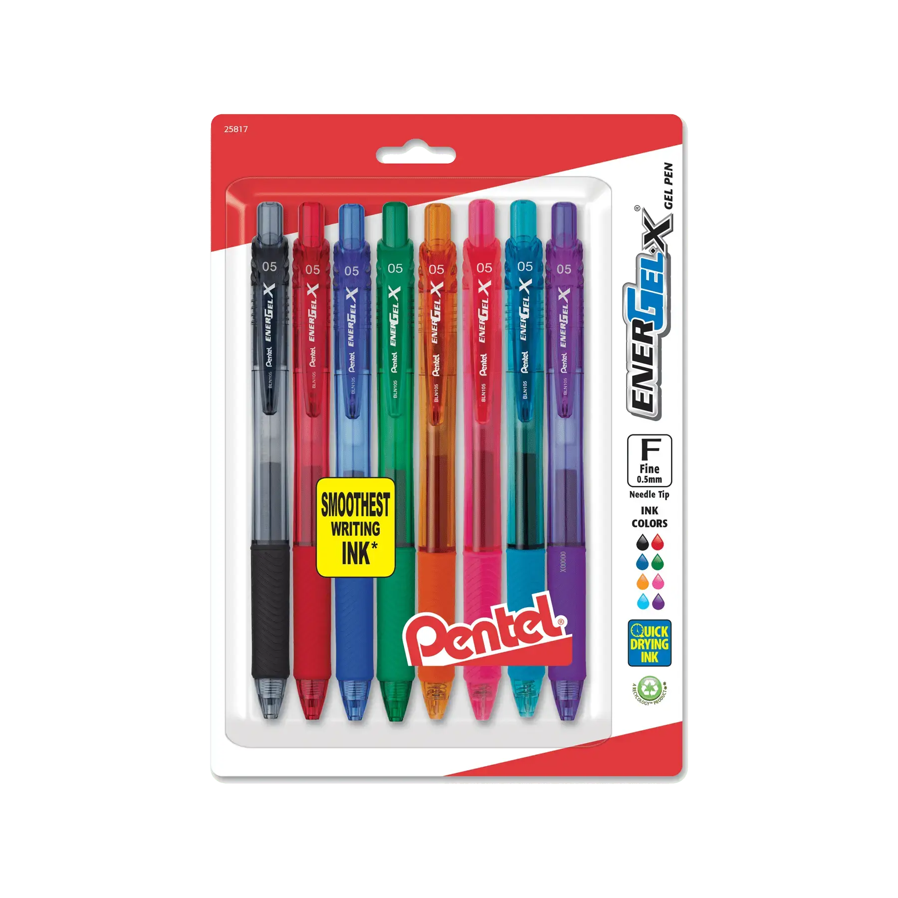 EnerGel-X Liquid Gel Pen Fine Line, Needle Tip - Assorted 8-Pack
