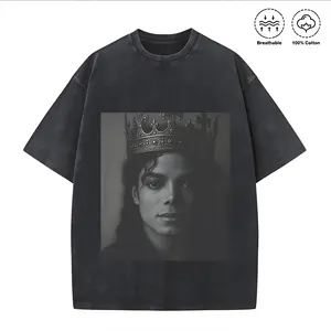 100 Percent Cotton Oversized Graphic T Shirt Michael Jackson Crown Portrait Summer Streetwear Fashionable Street Retro Style # Michael Jackson # Jaafar Jackson # biopic # music legend