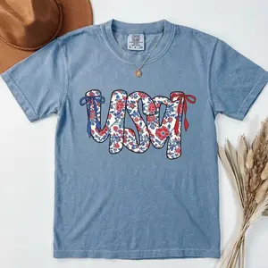Comfort Colors Floral Coquette USA Shirt, Retro America T-Shirt, 4th Of July Gift, Patriotic Tee, Coquette Bow Shirt Floral Coquette USA , 4th Of July