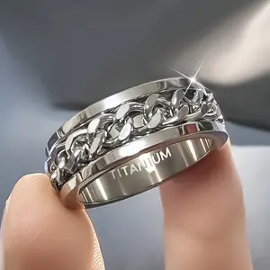 1pc 8mm Wide Titanium Steel Ring - Stylish Men'S Stress Relief Band with Intricate Design, Ideal Gift for Father'S Day, Mardi Gras, and Beer Lovers, Casual Style, Casual Ring | Intricate Ring Design | Durable Construction, Titanium Wedding Rings