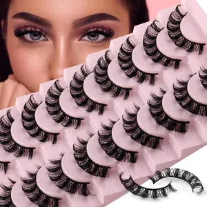 Thick and Curly False Eyelashes, 10 Pairs Natural Look Eyelash Extensions, Volumized False Eyelashes for Women and Girls Eye Makeup Enhancement