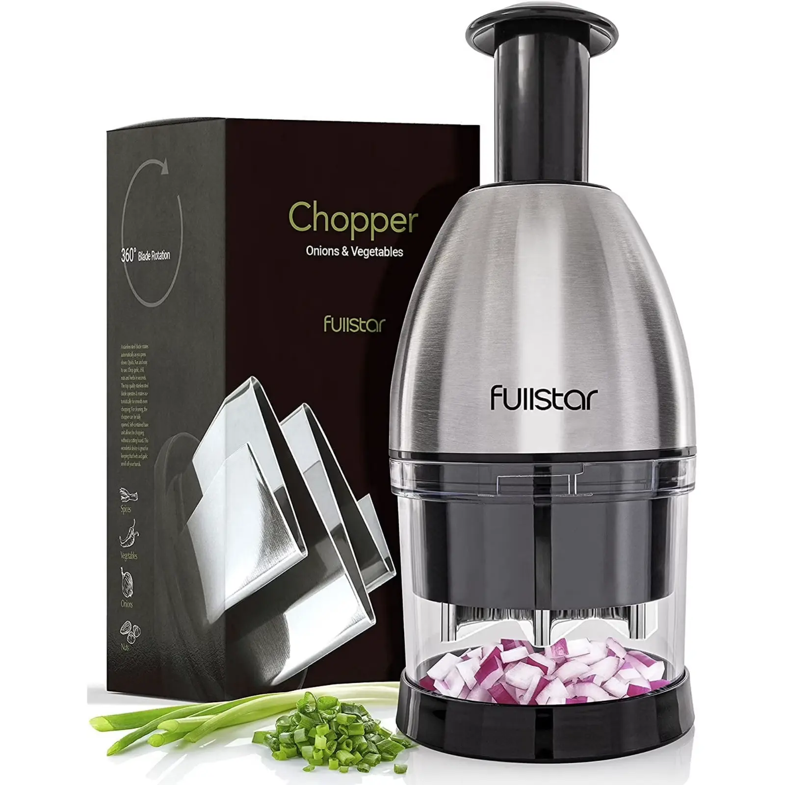 Fullstar Manual Food Chopper - Stainless Steel Home Kitchen Compact Single Unit for Manual Chop, Onion & Vegetable Cutting