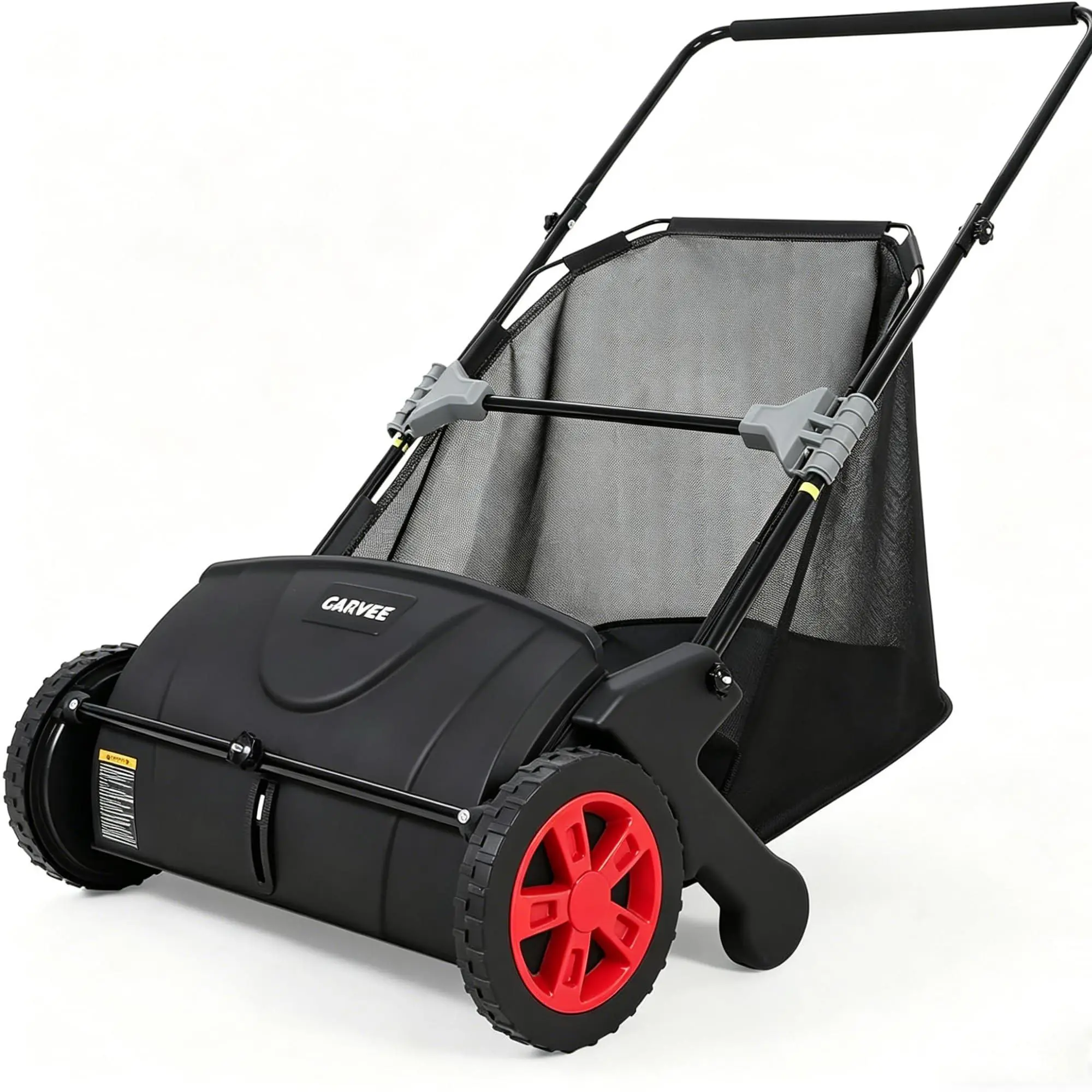 Manual Push Lawn Sweeper - 21-Inch Walk-Behind Grass Collector with 3.5 Cu. ft. Mesh Bag, 2 Spinning Brushes, 10" Rubber Wheels for Lawn Yard Debris, Mesh Bags