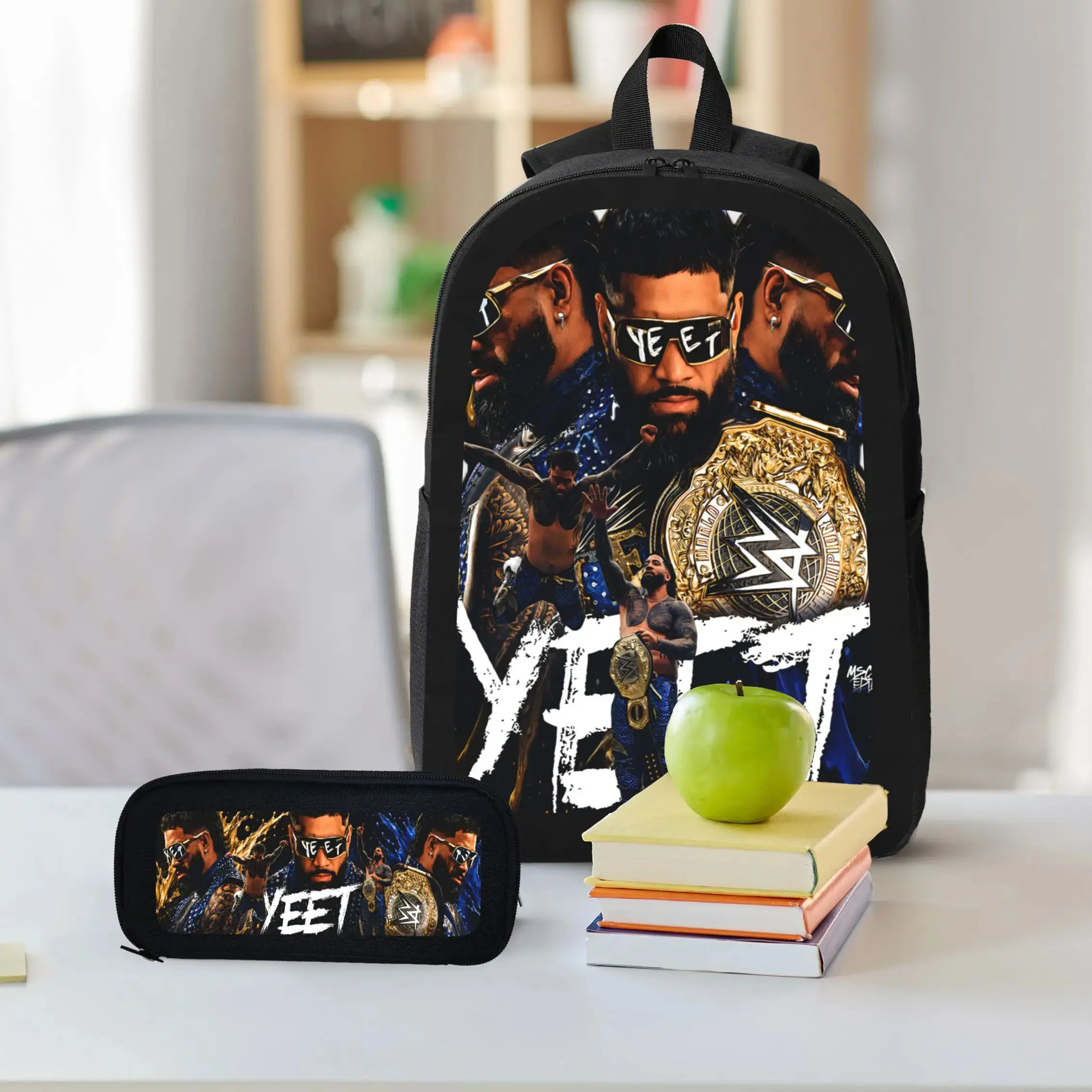 YEET Backpack Set Polyester Bookbag Backpack Lunch Bag Pencil Case Back To School Everyday Travel Daily Carry Kids Teens Boys Girls Students Wrestling Merchandise Fan Gift Lightweight Durable TikTok Viral Trending