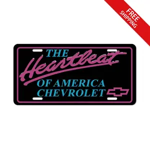 Chevy The Heartbeat of America Black Pink Blue Style License Plate, Chevrolet Car Accessories, Hunting Gift - Lightweight Aluminum, Pre-Drilled holes vehicle decor