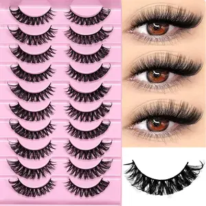 Fluffy D Curl Russian Strip Lashes 10 Pairs Dramatic Cat Eye False Eyelashes Volume Makeup Lashes