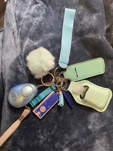 Safety Key Chain Set Blue, Fashionable Keychain & Phone Chain & Wristband, Trendy Exquisite Accessories for Women