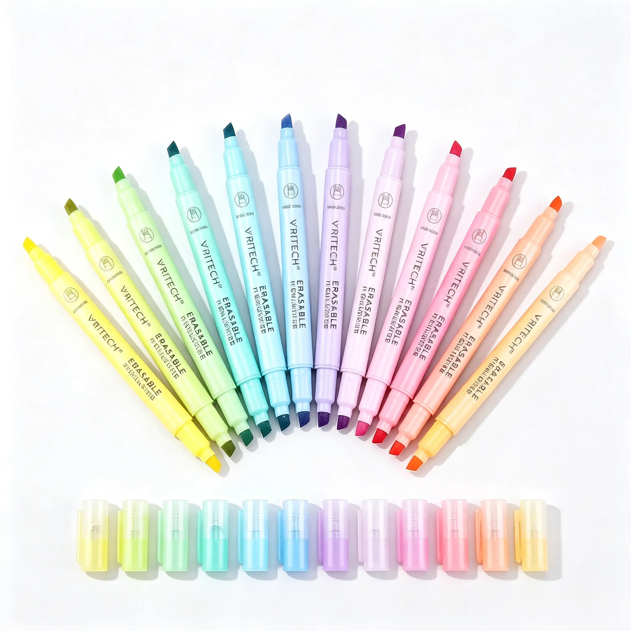 12-Pack Pastel Erasable Highlighters, Dual Chisel Tip, Mild No-Bleed Markers for Student Study, Aesthetic Journal Supplies