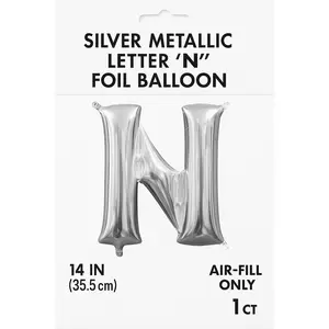 Silver Metallic Letter 'N' Foil Balloon