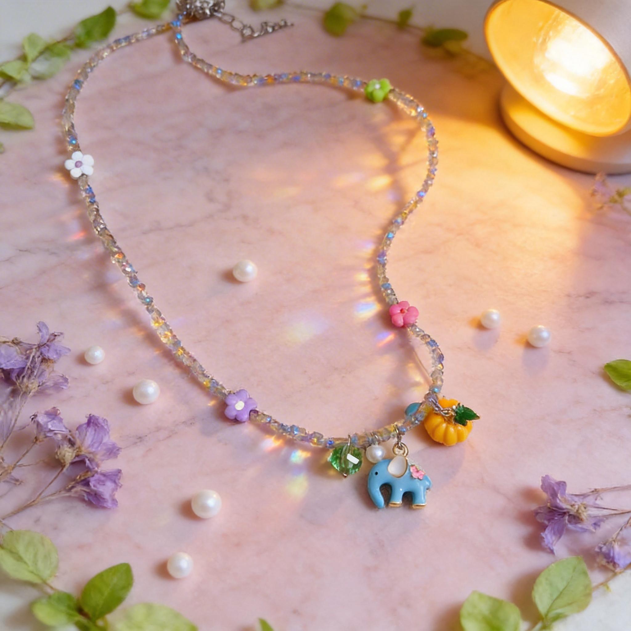 Hypoallergenic Cute Blue Elephant Pumpkin Pendant Necklace, Colorful Beaded Flower Choker for Girls, Sweet Gift for Daughter, Niece, Best Friend, Ideal for Summer, Holiday, Party & Everyday Wear Hypoallergenic Cute Blue Elephant Pumpkin Pendant Necklace, Colorful Beaded Flower Choker for Girls, Sweet Gift for Daughter, Niece, Best Friend, Ideal for Summer, Holiday, Party & Everyday Wear