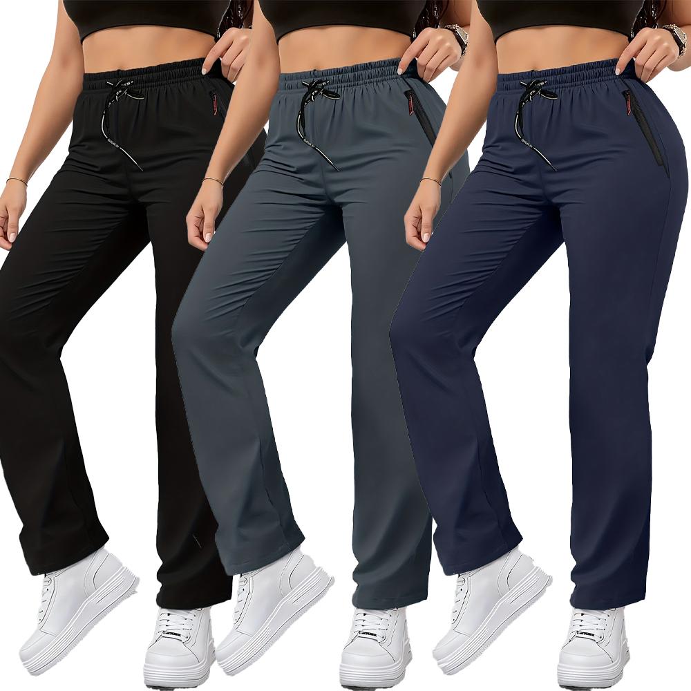 Women’s 3-Pack Summer High-Waist Straight-Leg Casual Jogger Pants with Zipper Pockets