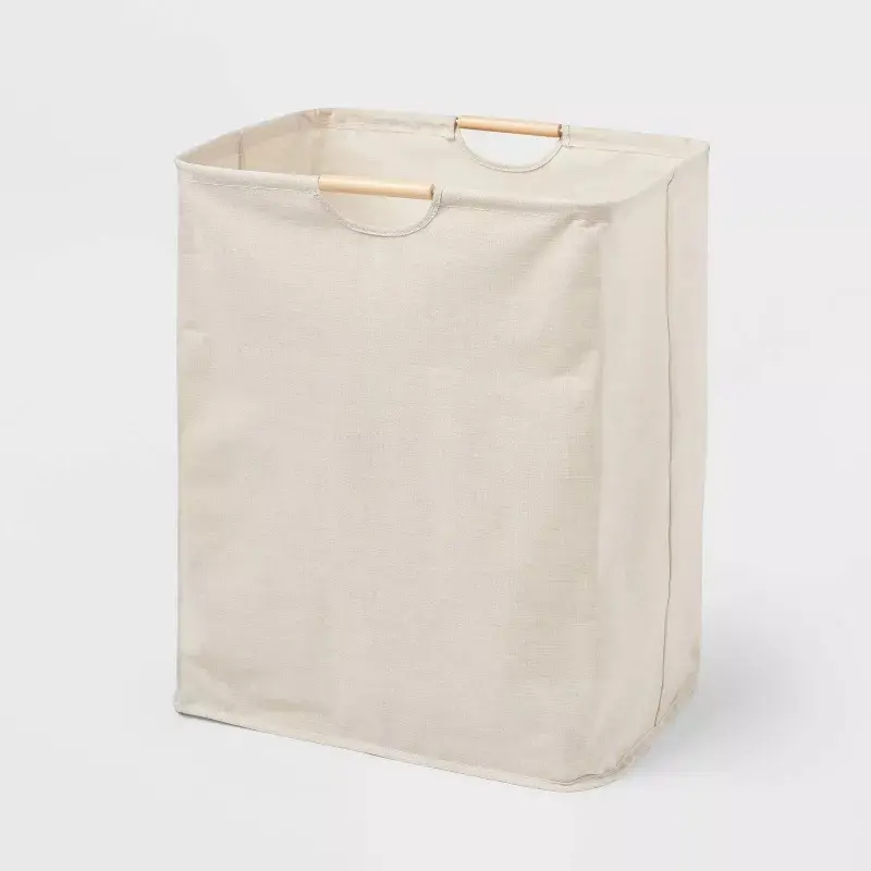Canvas Rectangle Laundry Hamper - Beige, 80L Capacity, Open-Top, Multipurpose Clothes Sorter, No Assembly Required