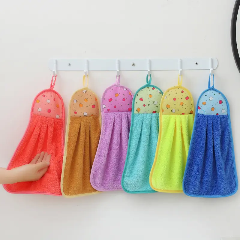 1pc Coral Fleece Fingertip Towel, Hanging Towel for Wiping Hands, Household Dishwashing Cloths, Absorbent Soft Towel with Hanging Loop for Bathroom, Bathroom Supplies, Tea Towel