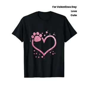 Rose Pink Paw Heart Cute Dog Cat Love Valentines Day T-Shirt, Suitable for Mens & Womens Outdoor T-Shirt, 100%cotton, S-XXXL